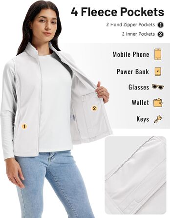 TACVASEN жіноча флісова жилетка Outdoor, тепла жилетка з капюшоном та кишенями на блискавці, спортивна жилетка для жінок (XL, білий)