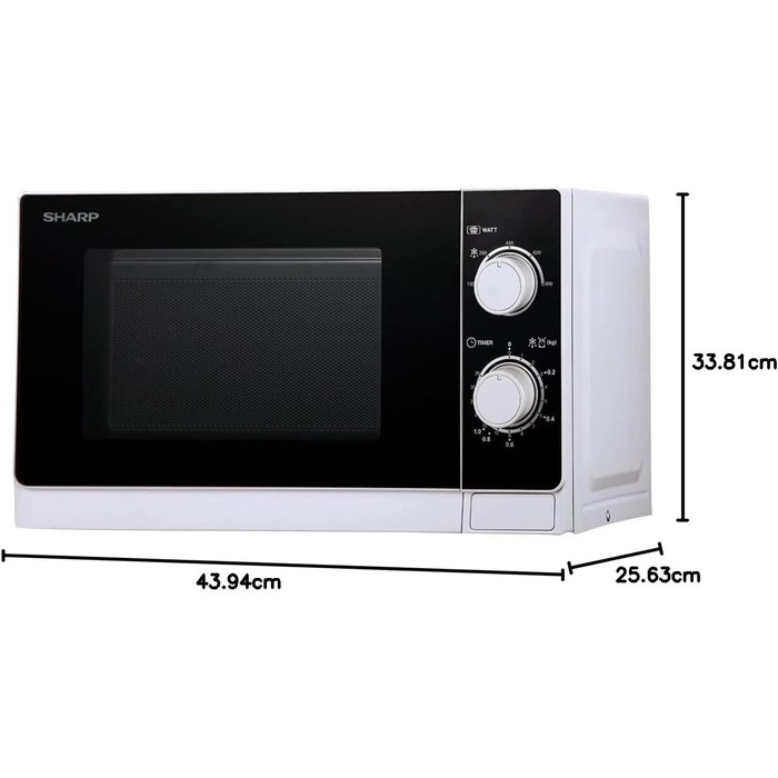 Мікрохвильова піч SHARP R200BKW Solo, 20 л, 800 Вт, 5 рівнів потужності, таймер, функція розморожування за вагою, енергозберігаючий режим, скляний піднос 25,5 см, чорний колір