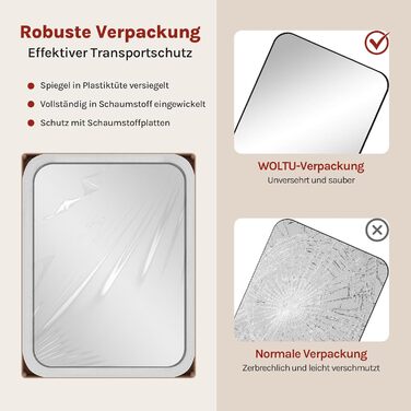 Дзеркало настінне WOLTU з металевим каркасом, закругленими кутами, 40x30 см, для ванної кімнати, спальні, вітальні, сучасної стилі