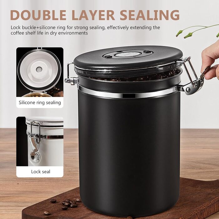 Кавовий контейнер ZONJIE 2.8л з нержавіючої сталі, вакуумний, з CO2-вентилем та датчиком дати, для 1 кг кавових зерен