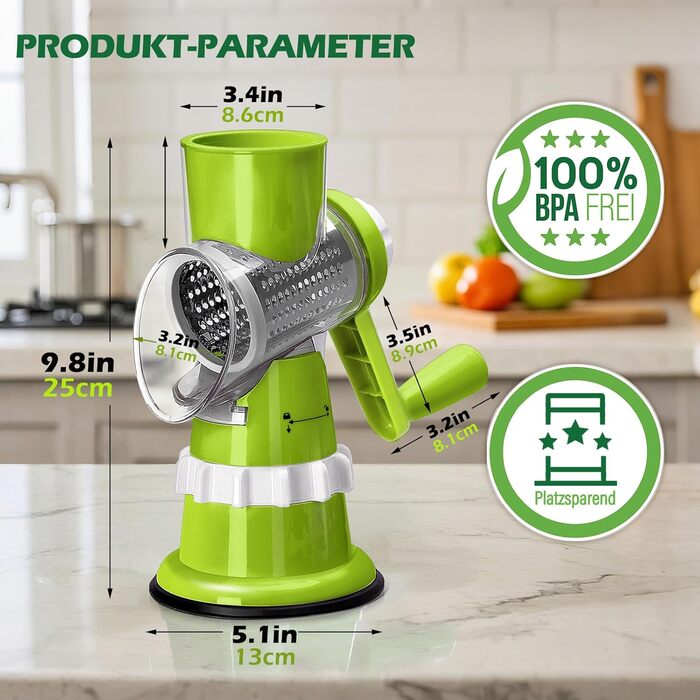 Ручна тертка для овочів 3-в-1 з нержавіючої сталі, терка для сиру з ручкою та 3 змінні леза, для салату, горіхів, фруктів, піци