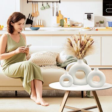 Набір ваз для квітів - 2 шт. з кераміки для декору оселі, сухоцвітів та Pampas grass. Ідеально для подарунку. Маленькі та середні вази білого кольору.