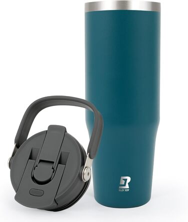 Термокружка Riley Joy 2.0 з нержавіючої сталі 1л з трубочкою та ручкою - для кави з собою, блакитна