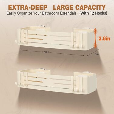 Сучасна душова полиця Lekesky, стійка до іржі, 2 шт., Gunmetal Grey, алюміній, на присосках, без свердління, з 12 гачками (прямокутна)