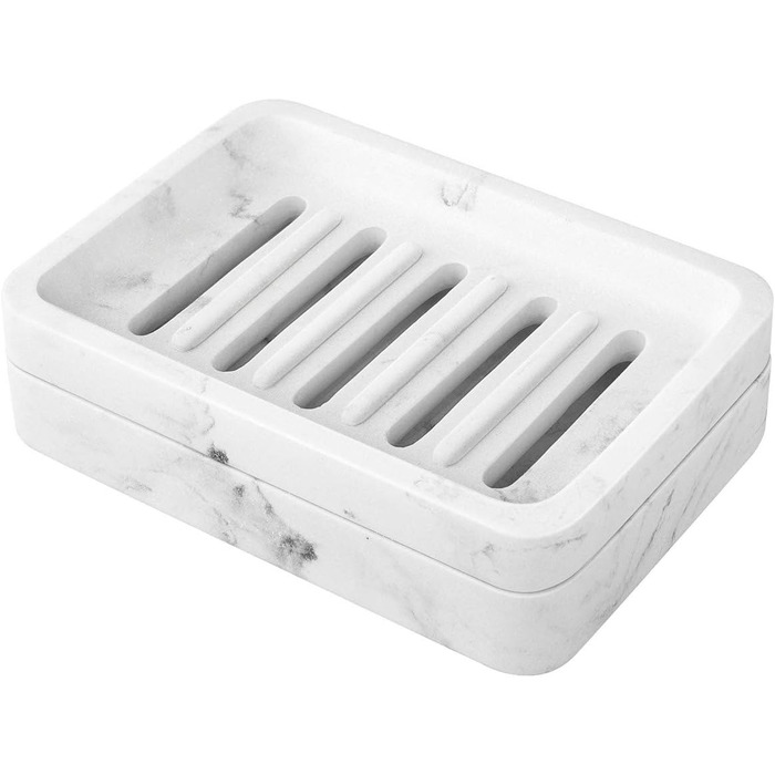 Підставка для мила MoKo Harz з подвійним шаром, швидковисихаюча, знімний контейнер для води, для кухні, ванної кімнати, душу - білий мармур