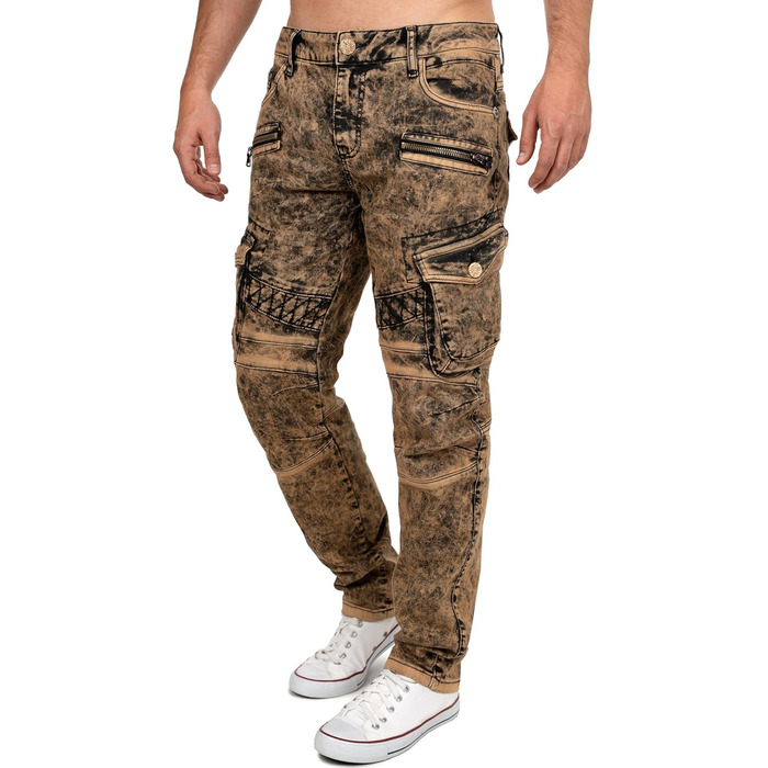 Чоловічі джинси Cipo & Baxx Slim-Fit, Regular-Fit, Biker - коричневі (36W/34L, 39) з ефектом Destroyed та стразами