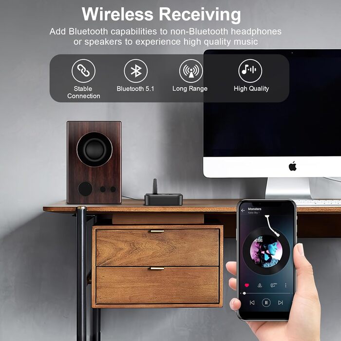 OQIMAX Bluetooth 5.1 Передавач/Приймач Аудіо з AUX/RCA/Оптикою, TF-карта, USB, для TV, Stereoanlage (Чорний)