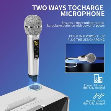 Портативна караоке-машина з Bluetooth, 20W, 2 бездротові мікрофони, PA-система для дому, вечірки, церкви, пікніка, відпочинку на природі (сіра)