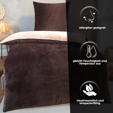 Комплект постільної білизни DreamHome Winter Wende з плюшу 135x200, Nicky-Teddy, Cashmere Touch, кораловий фліс, колір: коричнево-бежевий