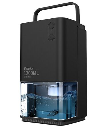 EasyAcc Електричний осушувач повітря 1200 мл, компактний, тихий, портативний, з автовимкненням та режимом сну. Ідеально для дому та офісу (чорний)
