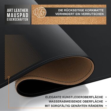 CSL Килимок для миші XXL для столу з екошкіри та корку 800x400 мм – чорний