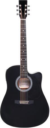 Класична акустична гітара Westerngitarre WS-10BK-CE з підсилювачем, чорна, глянцевий лак. Dreadnought, Cutaway, 3-Band EQ + Presence, тюнер LCD, XLR та Klinke