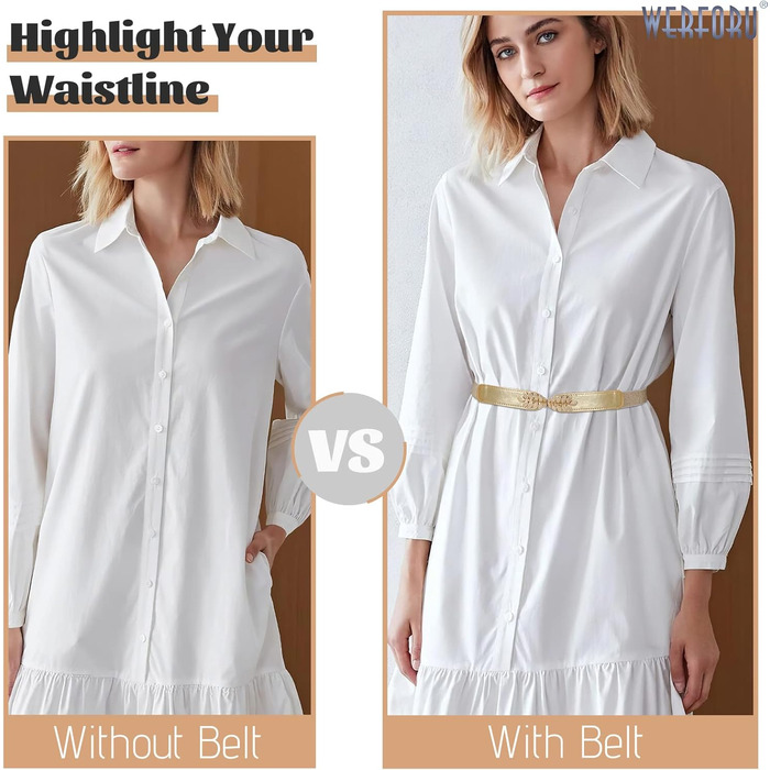 Жіночий еластичний пояс WERFORU Vintage Широкий пояс для сукні, еластичний цинч-пояс, чорний+білий+коричневий+бежевий (чорний+білий+коричневий+золотий), обхват талії 82-99 см