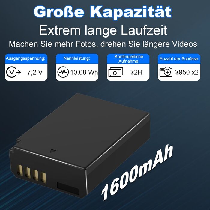 Акумулятор Homesuit LP-E10 1600mAh та LED-зарядний пристрій для Canon EOS 1100D, 1200D, 1300D, 2000D, Rebel T3, T5, T6, T7, Kiss X50, Kiss X70 (2 шт. акумулятори та 1 зарядний пристрій)