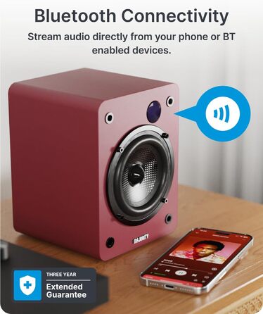 Активні колонки Majority D50X | 60W, 2.0, Hi-Fi, Bluetooth 5.3, HDMI ARC, AUX, USB | Студійний монітор з кобальтового шасі (каштанове дерево)