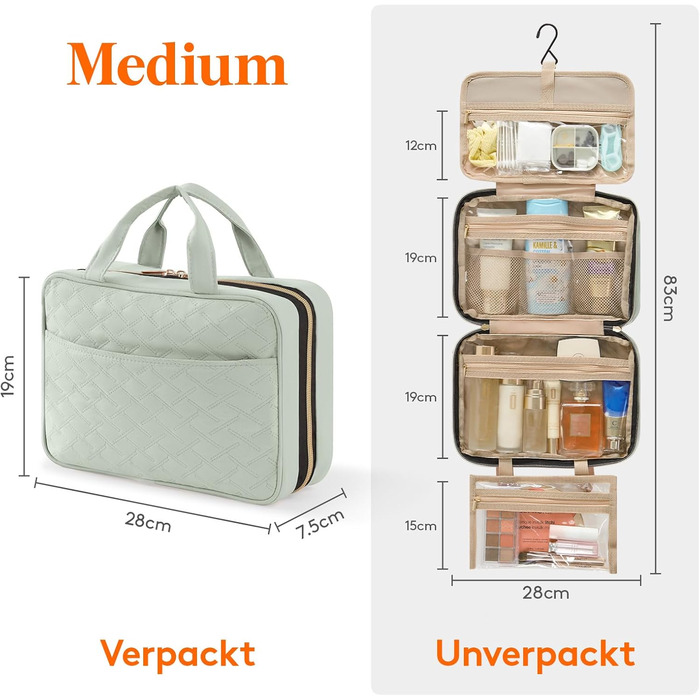 Жіноча дорожня косметичка Lifewit з гачком, велика органайзер для косметики, прозора косметичка для подорожей, м'ятно-зелена