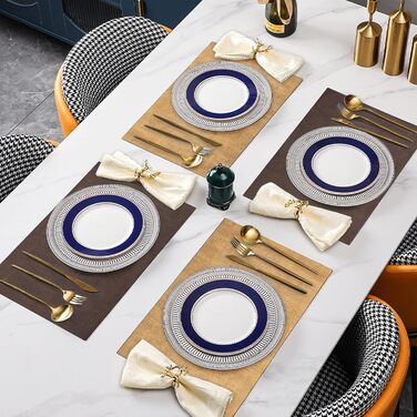 SUEH DESIGN Leather Placemats - Set of 6 Placemats, Washable, Leather-Look, Heat-Resistant PU Faux Leather Placemats for Home Kitchen Dining Table, 43cm x 31cm