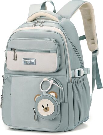 Шкільний рюкзак Makukke для дівчаток, водонепроникний, 30л, для 5 класу, з милим брелоком, зелений