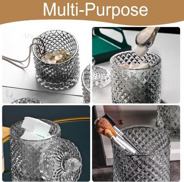 Контейнер для ватних паличок та дисків 2 шт. Прозорий скляний органайзер для ванної кімнати та туалетного столика. Підходить для ватних паличок, дисків, солі для ванни.