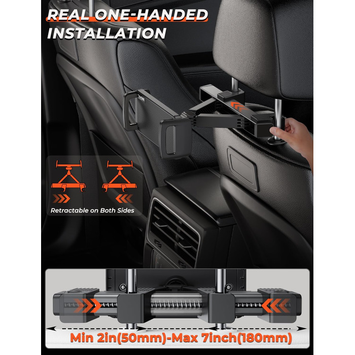 Тримач для планшета в авто Tryone - кріплення на підголівник, 360° обертання, сумісний з iPad, Smartphone, Switch, Tabs, 4.7-13 дюймів