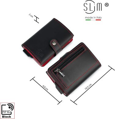 Стильний гаманець Slim Geldbörse для чоловіків та жінок з RFID захистом, відділенням для монет. Зроблено в Італії (Чорний/Червоний)
