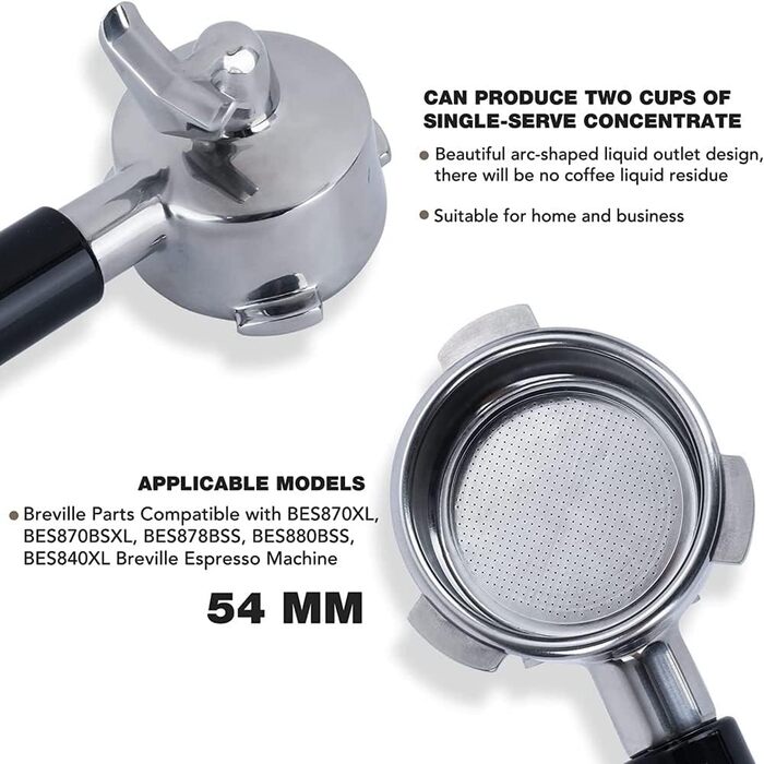 Портфільтр з нержавіючої сталі Ocnvlia 54 мм для кавомашин Breville BES870XL, BES870BSXL, BES878BSS, BES880BSS, BES840XL