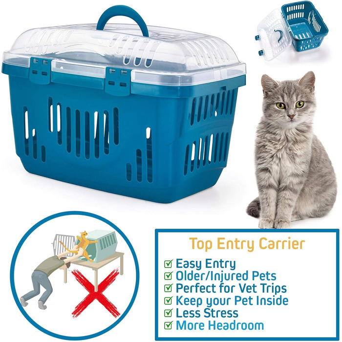 Транспортний бокс для котів Transportbox Katze Open Top - блакитний, 49 x 34 x 32 см