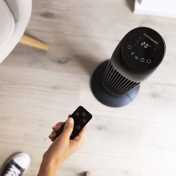 Турбовентилятор Cecotec EnergySilence 8050 SkyLine Smart з пультом та таймером. 45 Вт, 3 швидкості, осциляція, LED-дисплей, сенсорне управління, мідний двигун, чорний колір