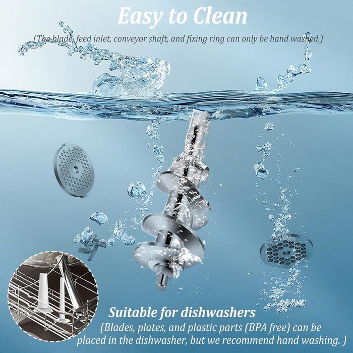 Електрична м'ясорубка з насадкою для ковбас, 3 в 1, нержавіюча сталь - професійна м'ясорубка та машина для ковбас з 3 насадками, 2 формами для фрикадельок, 2 лезами з нержавіючої сталі та 3 дисками для фаршу