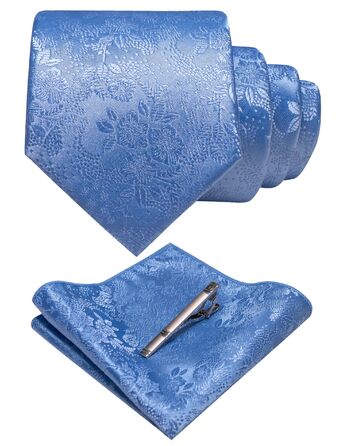 Чоловіча краватка та хустинка JEMYGINS з квітковим малюнком та затискачем для краватки (Небесно-блакитний/Волошковий)