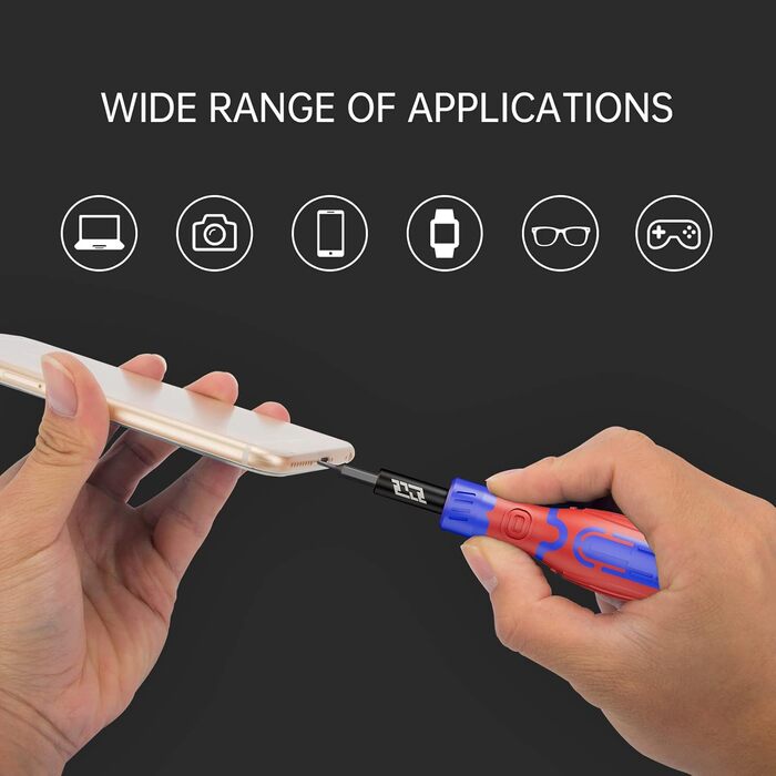 JAKEMY Мініатюрний електричний набір викруток E21-B з регулюванням крутного моменту, акумуляторний, для дрібної механіки, з LED-підсвічуванням, USB-C зарядка для ПК, ноутбука, окулярів, годинників, камери