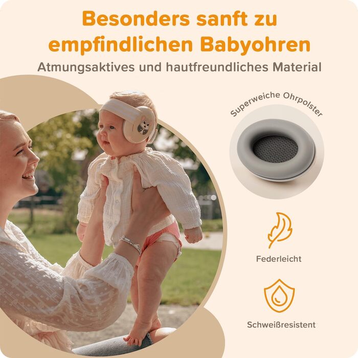 Навушники шумоізоляційні дитячі 3-48 місяців - захист слуху для малюків 25dB, зменшення шуму - м'які дитячі навушники з еластичним та регульованим обручем, бежевий