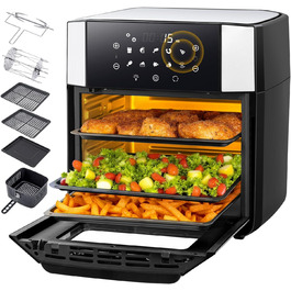 Фритюрниця повітряна 15л, мультифурна з конвекцією 1800W, 10 в 1, з нержавіючої сталі, чорно-срібна