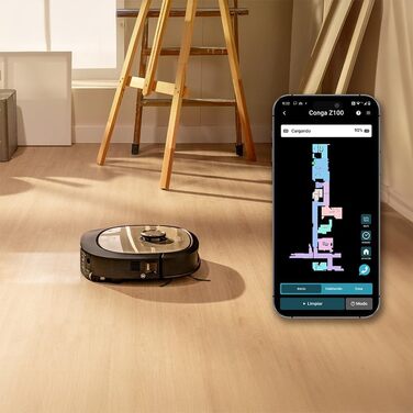 Робот-пилосос та робот-мийник Cecotec Conga Z100 X-Treme з автопорожненням та керуванням через додаток. Лазерна навігація, інтерактивне картування, 15000Pa, 240 хв автономної роботи, знімне моп, база з 3 баками