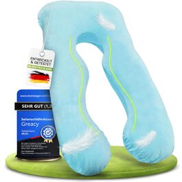 Подушка для вагітних та годування XXL Elfenbein (слонова кістка) / Turquoise (бірюзовий) з поліестеровим наповнювачем, знімний чохол, гнучка форма