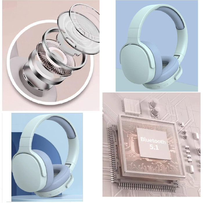 Bluetooth навушники HiFi з активним шумозаглушенням, складні, з мікрофоном, для спорту та подорожей (синій)