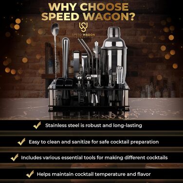 Набір шейкерів для коктейлів, нержавіюча сталь, 16 предметів, 750 мл, аксесуари для бармена, міксер для коктейлів з дерев'яною підставкою, Gun Metal