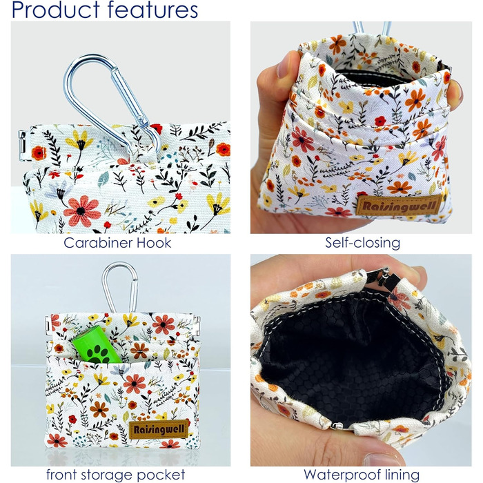 Сумка для корму для собак Leckerlibeutel – міцна бавовняна сумка для прогулянок з карабіном та самозакривною застібкою, ідеальна для подорожей та активного відпочинку (Begie Blume)