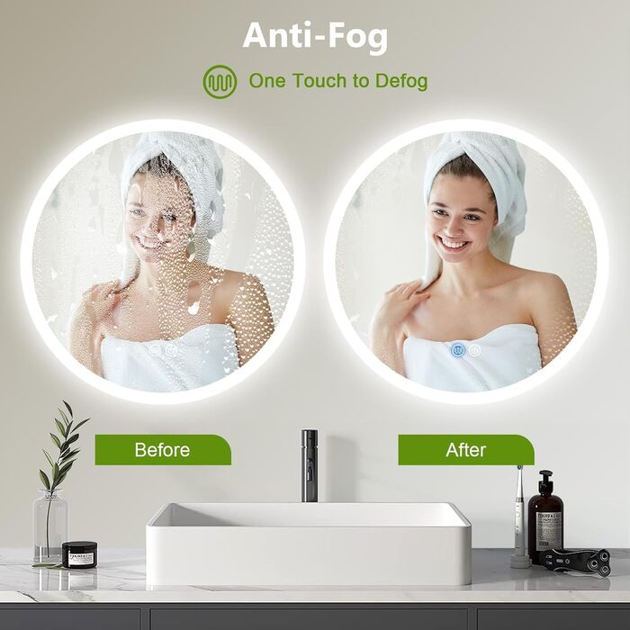 LED дзеркало для ванної кімнати з підсвічуванням Round - регульоване з 3 кольорами світла (3500K-6500K), сенсорний вимикач, запобігає запотіванню - дзеркало для ванної кімнати з підсвічуванням для макіяжу та гоління (70см)