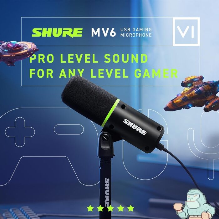 Shure MV6 USB Мікрофон для Ігор та Стрімінгу, Динамічний, USB-C, для PC Gamer та Стрімера