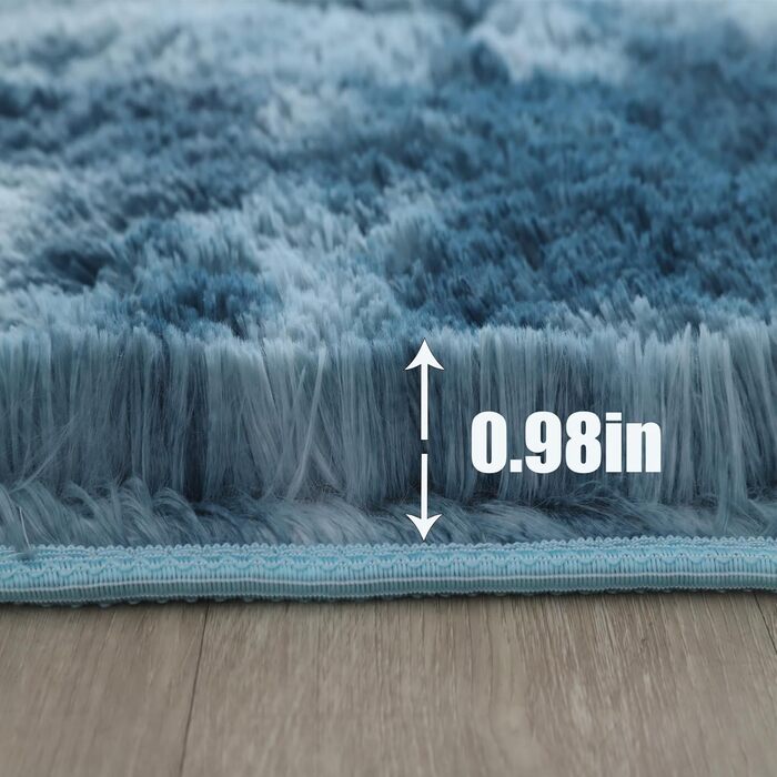 QUINZI М'який килим 160x230 см, високий ворс, сучасний, пухнастий, для спальні, вітальні, дитячої кімнати, з бахромою, нековзний, блакитний