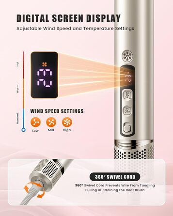 Airstyler 8-в-1: комплект для укладки та сушки волосся з автоматичною завивкою, щіткою, концентратором, дифузором, швидка сушка, без пошкодження волосся, золото
