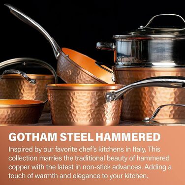 Набір посуду Gotham Steel Hammered Copper Collection: 15 предметів з антипригарним покриттям, алюмінієвий, для приготування та випікання