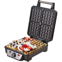 Adler Camry 4-Waffle Maker - 1500W Power, Adjustable Temperature, Black & Silver