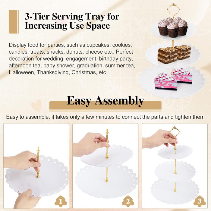 Трирівнева підставка для капкейків, десертів, фруктів та солодощів. Підходить для святкування: Весілля, День народження, Хрещення. Чорно-білий колір, пластик.