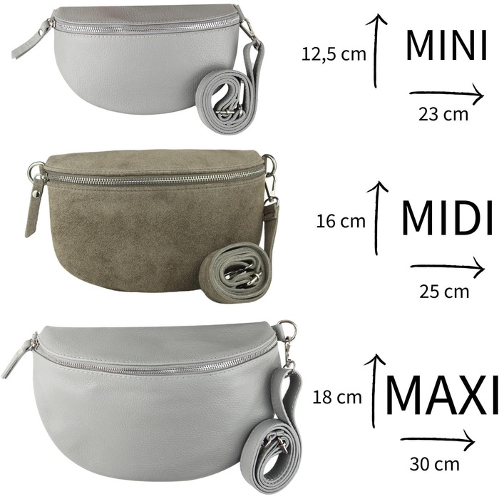 Сумка поясна жіноча Frentree® зі шкіри, Італія, крос-боді, через плече, срібний блискавка, MAXI (Taupe, замша)