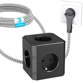 Блок розеток з USB-C, 4 розетки, плоский штекер, індивідуальне вмикання, багатофункціональна розетка-куб з 2м плетеним кабелем для офісу, дому, подорожей - Білий