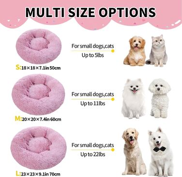 М'яке ліжко для котів та собак DONWEI, кругле, плюшеве, 50/70 см, рожеве