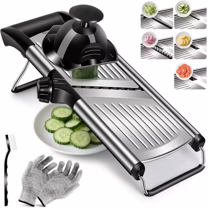 MASTERTOP Vegetable Slicer Mandoline, 5-in-1 Stainless Steel Vegetable Cutter with Blade Guard, Grater for Vegetables, Adjustable Cucumber Slicer Thin Slices, Multi-Purpose Kitchen Slicer Kitchen Grater, Kitchen Gadgets