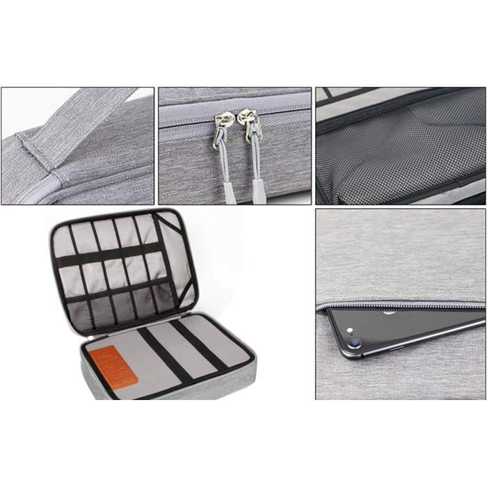 Органайзер для кабелів - сумка-організатор для аксесуарів електроніки, чохол для подорожей (28.5 x 23 x 6 см), сірий